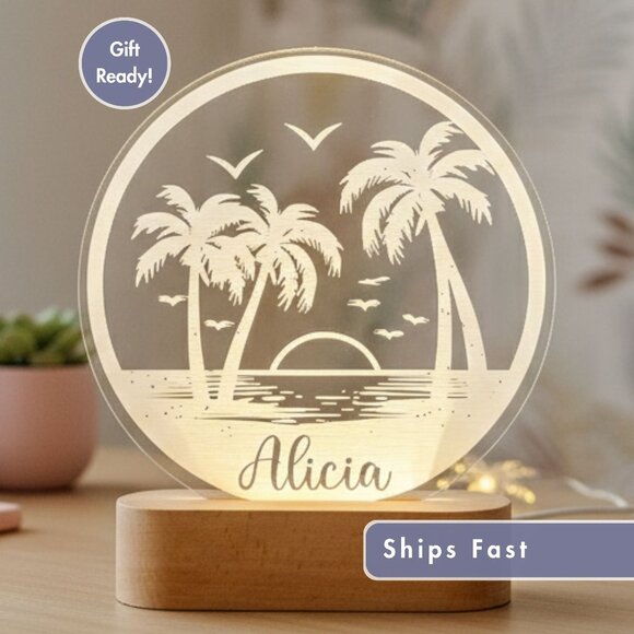 Palm Tree LED Lamp | Personalized Light-Up Name Sign for Greenery Lovers - Picture 1 of 8